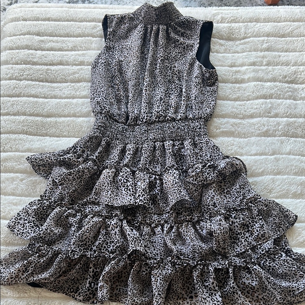 STATE Silver and Black Fit and Flare Cocktail Dress